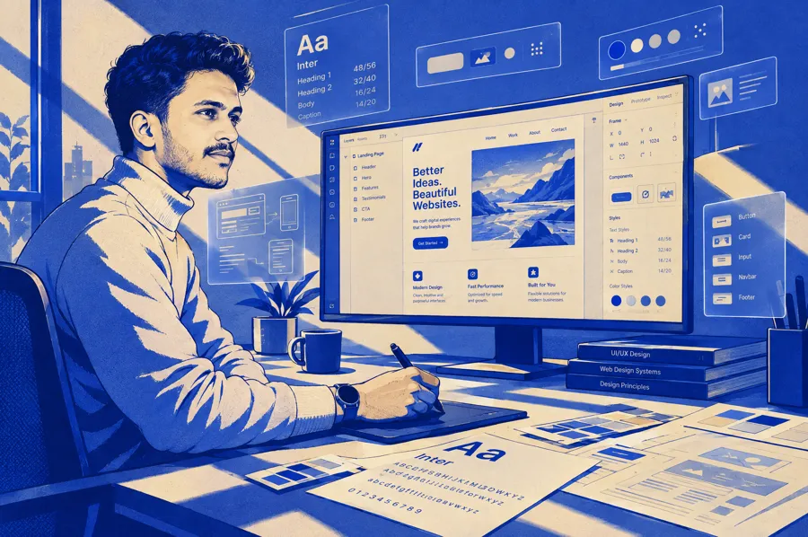 Illustration of Ali designing a website